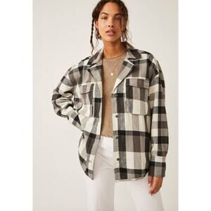 Free People Izzie Cargo Shacket Jacket Flannel Plaid Oversized Tunic XL NWT